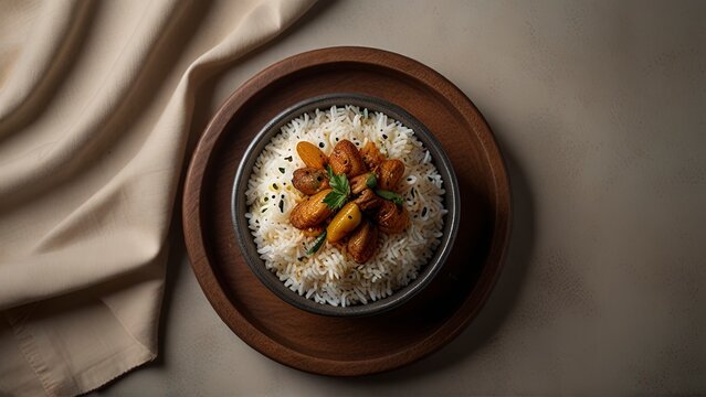 Top View: 8K Ultra-Realistic Biryani Course Pakistan Food Photograph by Lenka's Lens Studios.