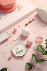 Three-Dimensional Flat Lay Photography: A Soft Lighting Arrangement of Colorful Geometric Shapes