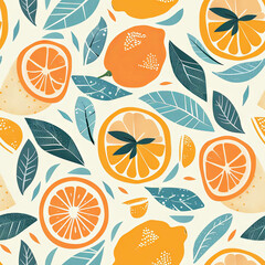 Oranges and Vibrant Green Leaves on a Clean White Canvas