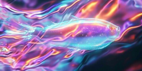 unique abstract design, floating gracefully in the colorful fluid water.