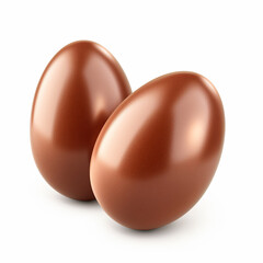 two chocolate eggs are shown on a white surface