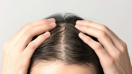 Hair Examination: Close-Up of Hands Checking Male Pattern Baldness. Generative ai