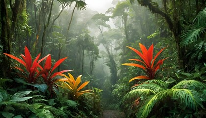 A tropical rainforest with lush foliage in shades upscaled 7
