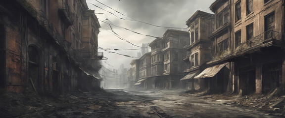 An abandoned gloomy city without people