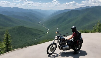 A motorcyclist admiring the view from a scenic ove upscaled 3