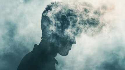 Head with smoke Burnout overworked concept, work stress symbol for a psychological emotional disorder diagnosis as a human head made of burnt out
