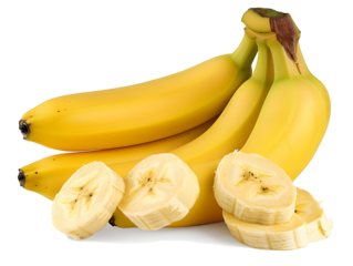 Isolated bunch of banana fruits. Peeled cut bananas isolated on white background,