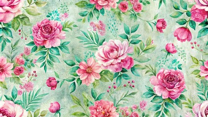 Seamless floral pattern with watercolor roses.