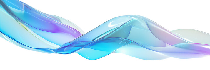 3D shimmering glass wave, transparent and flowing, isolated on transparent background