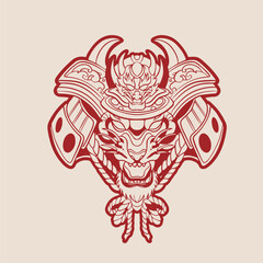 Samurai Tiger Head Vector Illustration