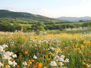 Obraz premium Lush Meadow Bursting with Vibrant Native Wildflowers in Serene Countryside Landscape