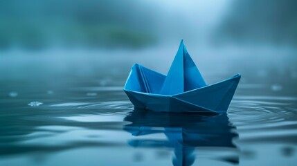 Blue boat paper on lake
