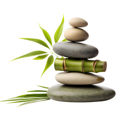 Zen stones and bamboo along with leaves PNG