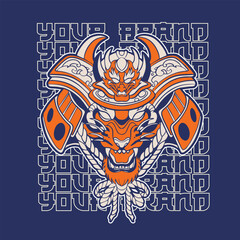 Samurai Tiger Head Vector Illustration