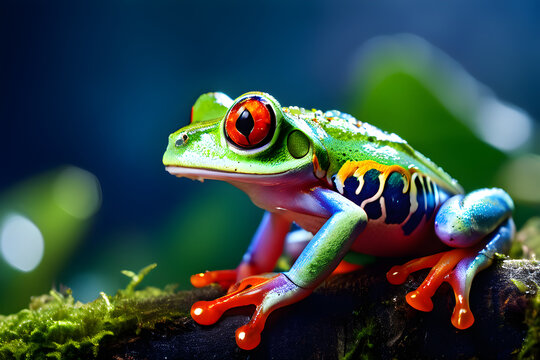 red-eyed tree frog in forest - Powered by Adobe