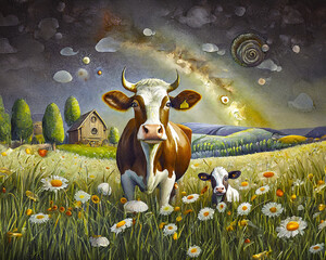 cow in the meadow - Powered by Adobe