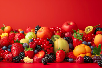 view of a colorful arrangement of red fruits and berries