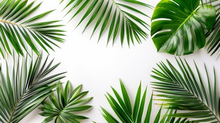   A group of green palm leaves against a plain white background, ready for text or image insertion