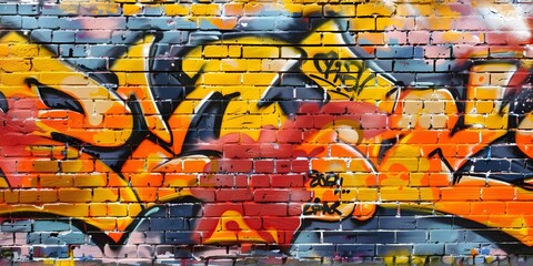 A young graffiti artist paints a colorful brick wall in the city. Concept Street Art, Urban Creativity, Vibrant Colors, Cityscape, Youthful Expression