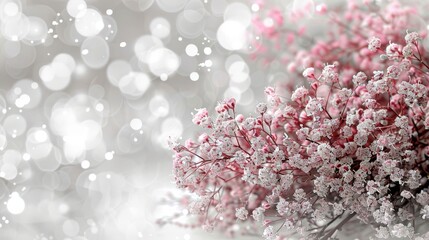   A close-up of pink flowers against a white backdrop with a shallow depth of field, capturing the bokeh of the background light