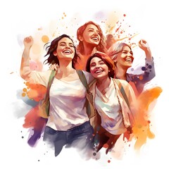 Obraz premium Happy women group. International Women's day. Generative AI.