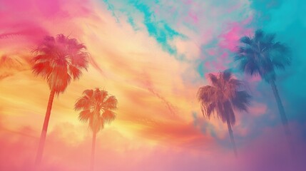 Malowanie palm z kolorowym niebem w tle
