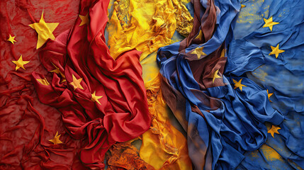 Abstract mixture of flags Europe and China