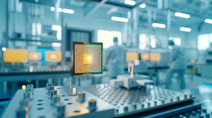 Microchip in lab or chip industry factory, demand and supply in chip product, the increase in chip prices