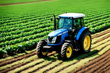 Tractor in an agricultural field, symbolizing the essence of farming, cultivation, and plant growth.