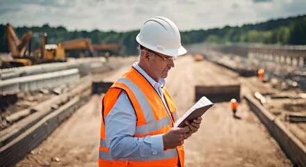 Engineer reviewing the construction of a highway.