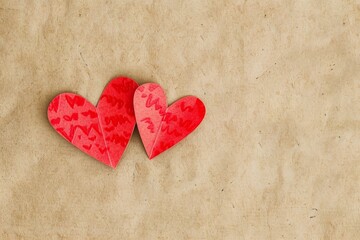 Fototapeta premium A simple and elegant card with two red paper hearts with the text 