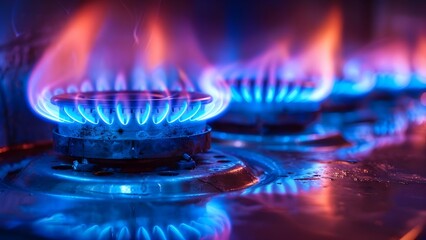 Blue Gas Stove Burner Banner Reflecting Soaring Gas Prices. Concept Gas Prices, Energy Costs, Home Appliances, Budgeting, Financial Impact