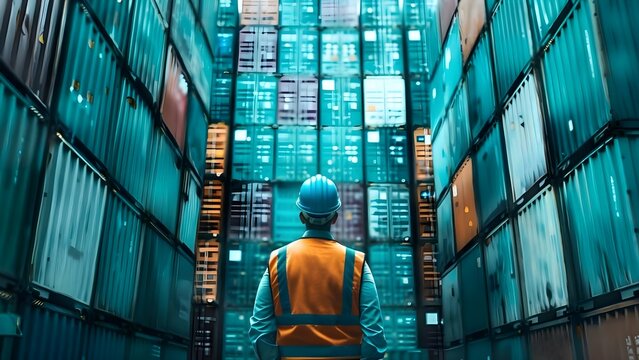 Worker overseeing logistics industry growth with advanced technologies. Concept Logistics Industry Growth, Advanced Technologies, Worker Oversight