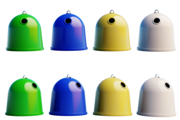 Several recycling garbage cans on transparent background. 3D Render