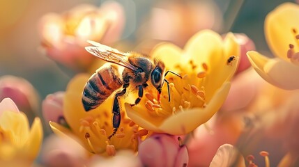 Pollination perfection: Close-up of a bee on vibrant flowers