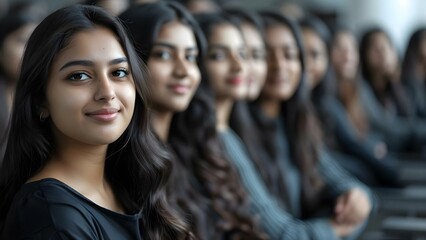 Obraz premium Achievements of Indian female college students in a university classroom. Concept Indian Female Students, Academic Achievements, University Classroom, Recognition, Excellence