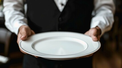 Fototapeta na wymiar Waiter holding an empty plate