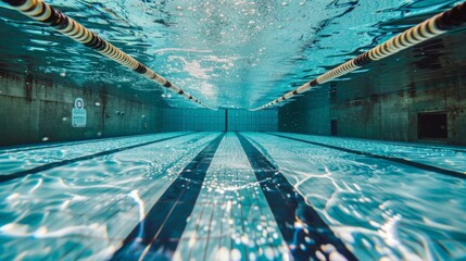 Multiple lanes stretch out in an underwater swimming pool, each designated for swimmers to train and compete in a structured setting.