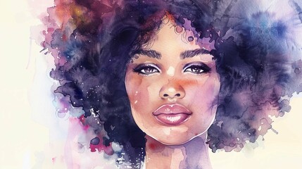 Watercolor art painting of Black woman.