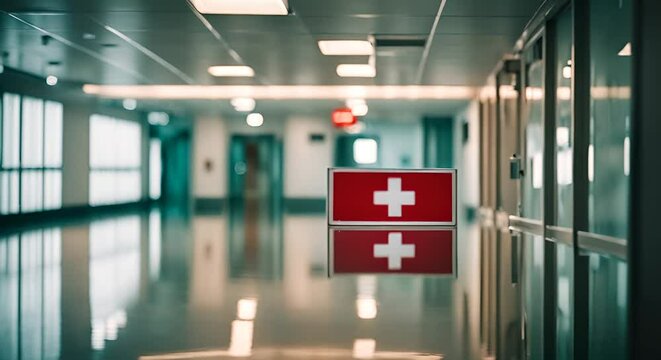 Hospital sign in a hospital.