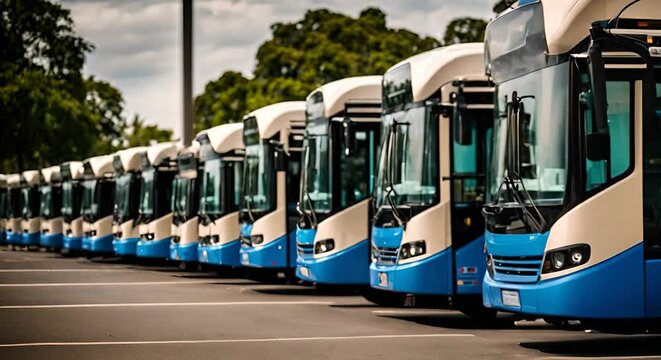 Row of electric buses.