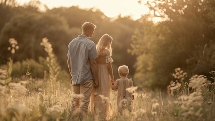 Beautiful photoshoot of a small family on a cozy summer day