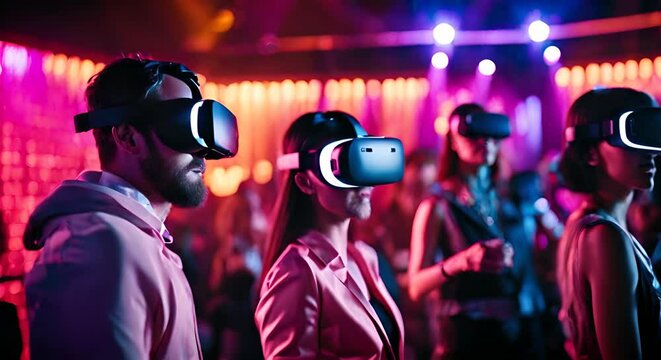 People with VR glasses in the nightclub.