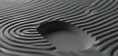 Geometric abstract background with fingerprint pattern.   3D labyrinth texture banner. Soft spiral embossed background.