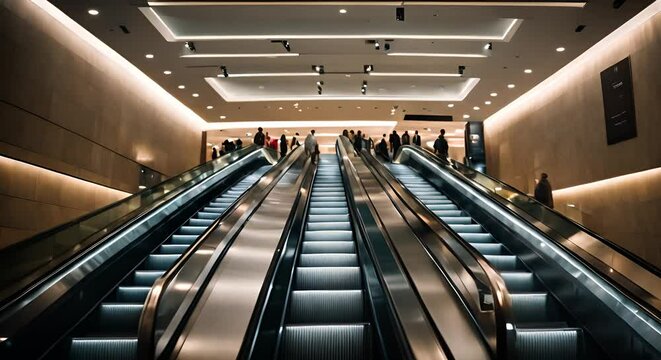 Escalators in a mall.	
