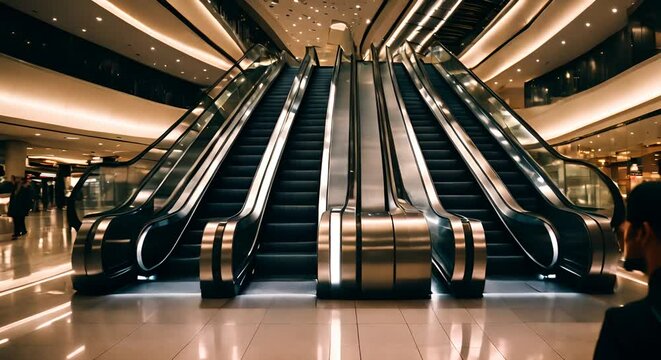 Escalators in a mall.	
