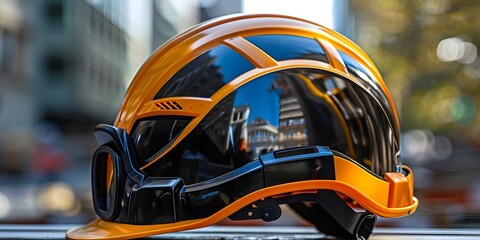 Safety Helmets for Construction Workers in Urban Areas. Concept Safety Gear, Urban Construction, Helmet Regulations, Worker Protection, Workplace Safety