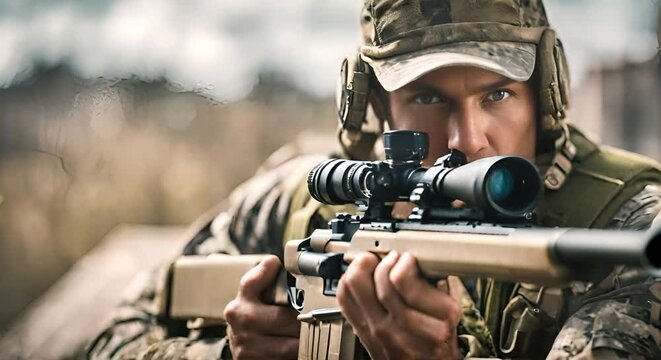 Man sniper aiming.