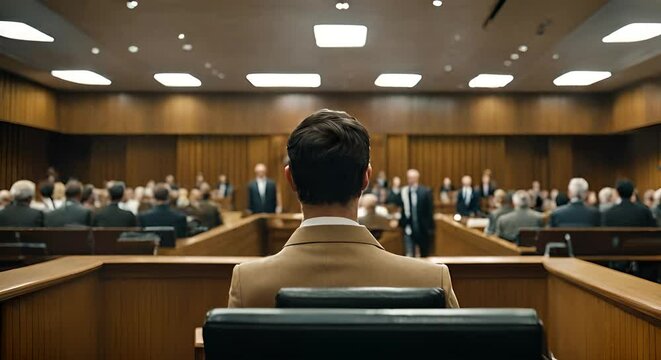 Man on trial in a court.