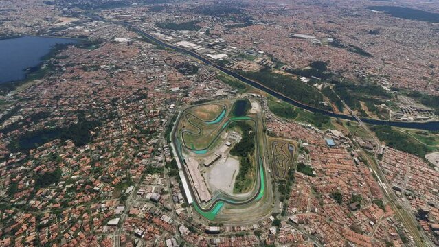 Top aerial view of the Interlagos Circuit of the Autodromo Jos&eacute; Carlos Pace Autodromo in S&atilde;o Paulo. Brazil